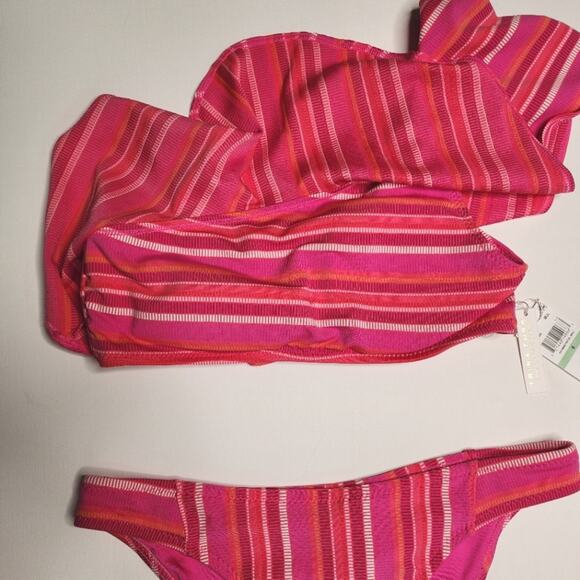 Trina Turk Marai Pink Striped One Shoulder Bikini Set Size 8 NWT - Picture 4 of 7